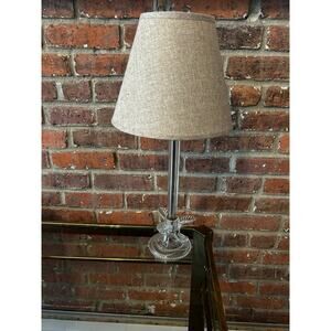 Vintage Art Deco MCM Cut Glass & Brass Candlestick Lamp Leaf Design 14.5" Tall